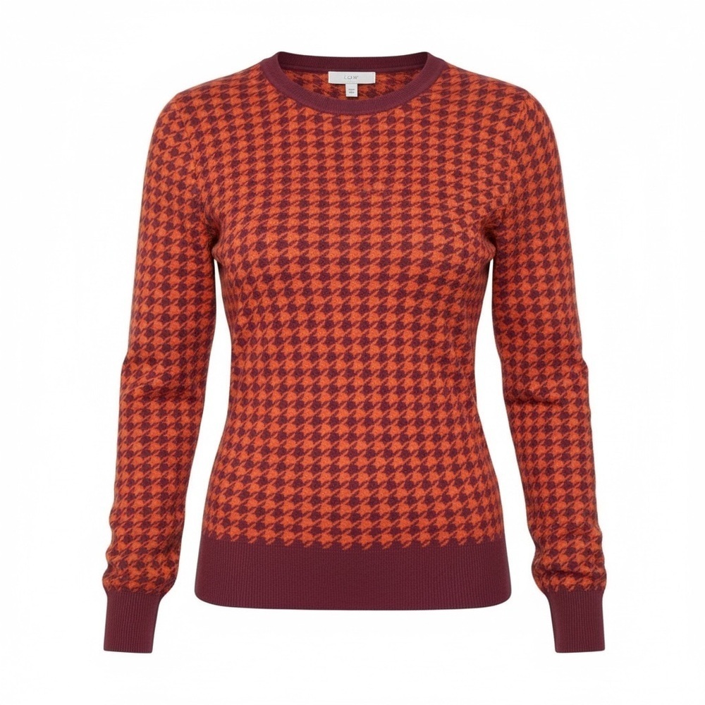 Kim Rogers 100% Cotton Houndstooth‎ Sweater | Orange Burgundy | Women’s M